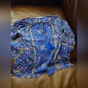 Floral Blue Women's Top Sea Lustre Excellent S/M